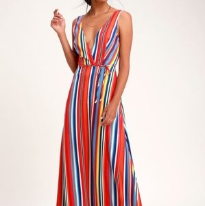 Lulus Elianna Rainbow Stripe Backless Maxi Dress